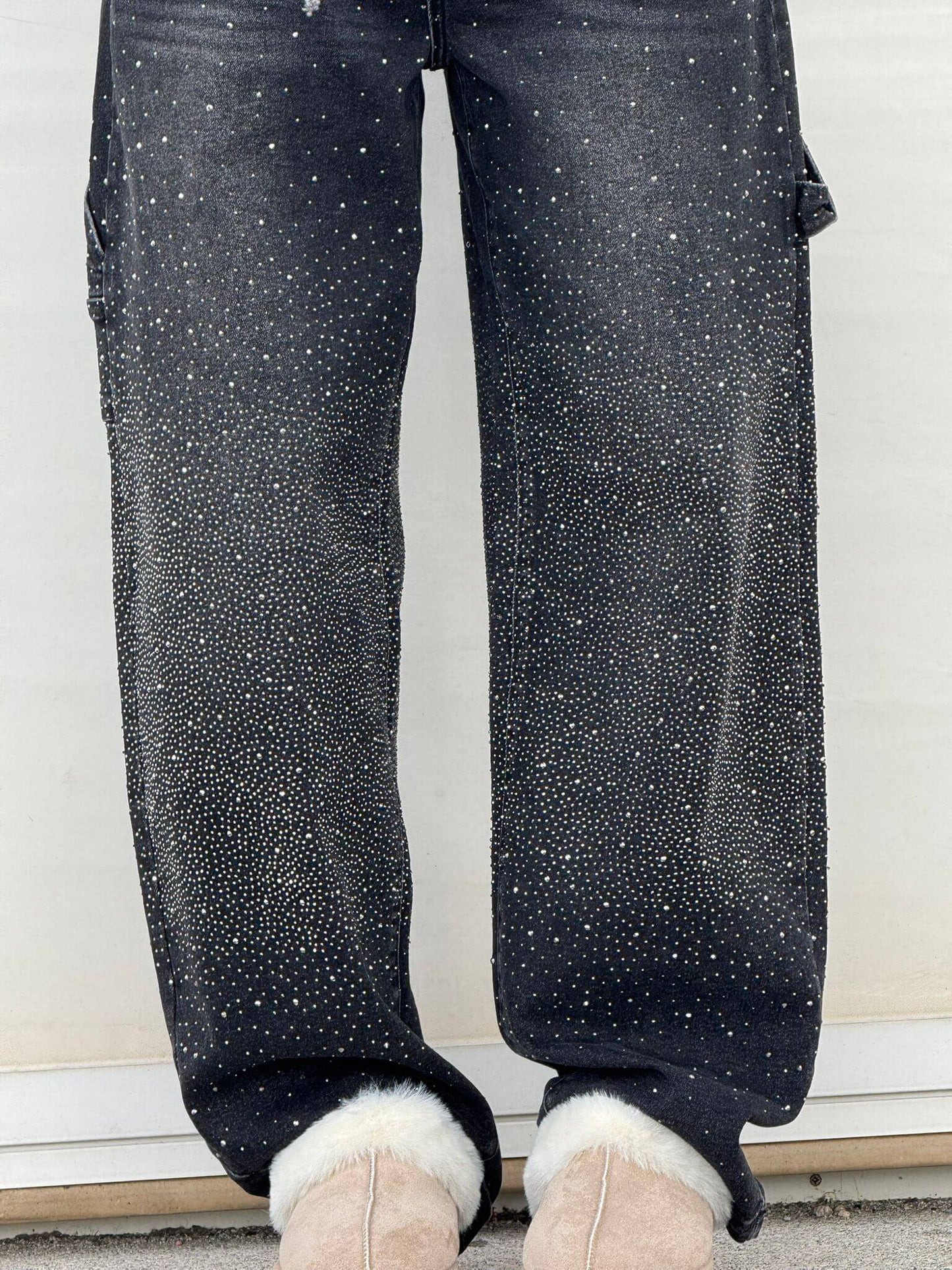 Amal – Glitter Wide-Leg Denim Jeans