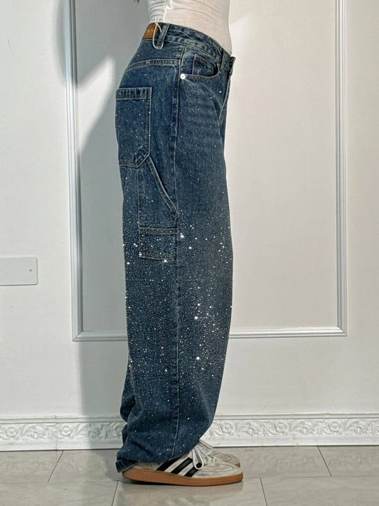 Amal – Glitter Wide-Leg Denim Jeans