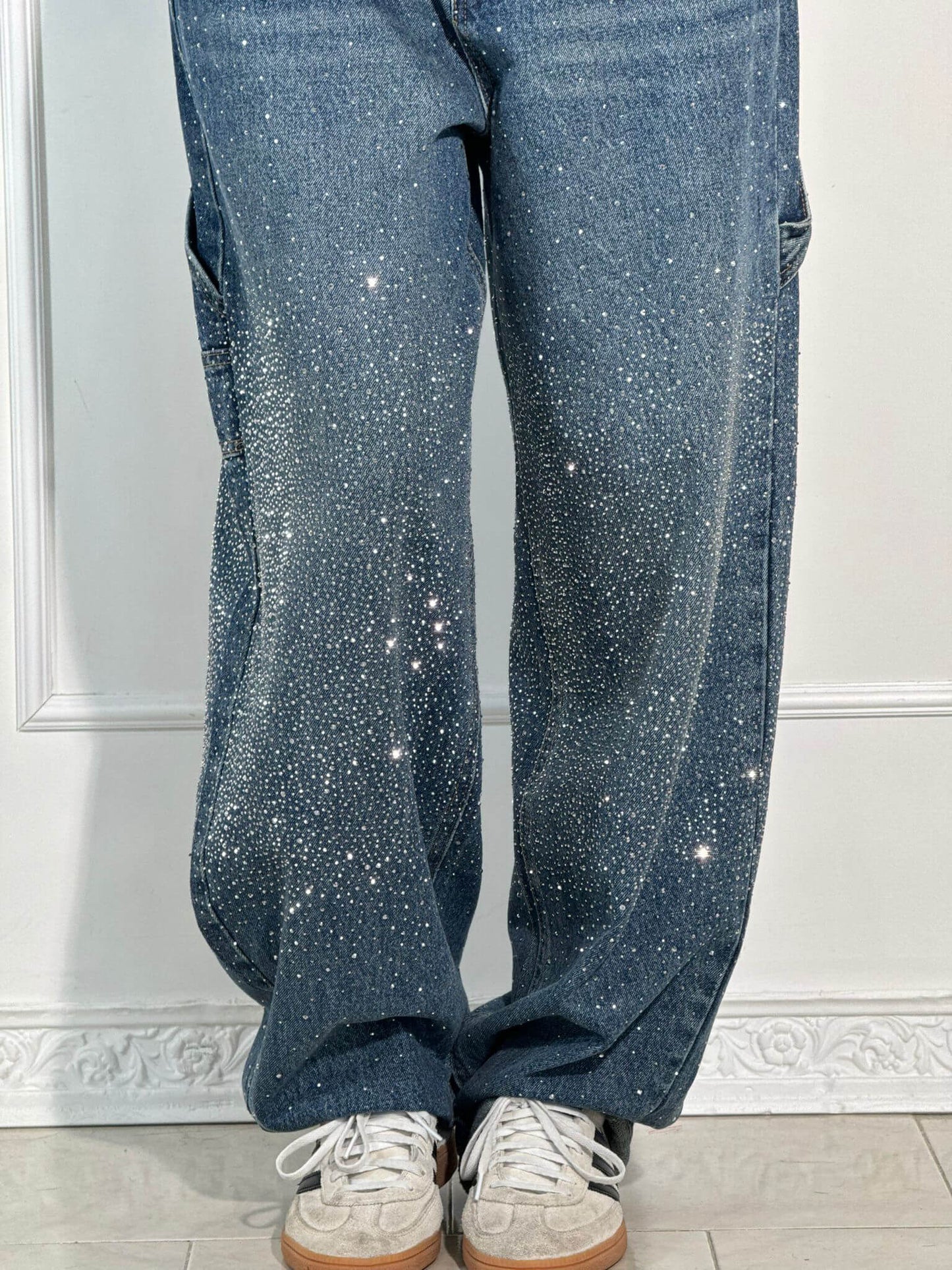 Amal – Glitter Wide-Leg Denim Jeans