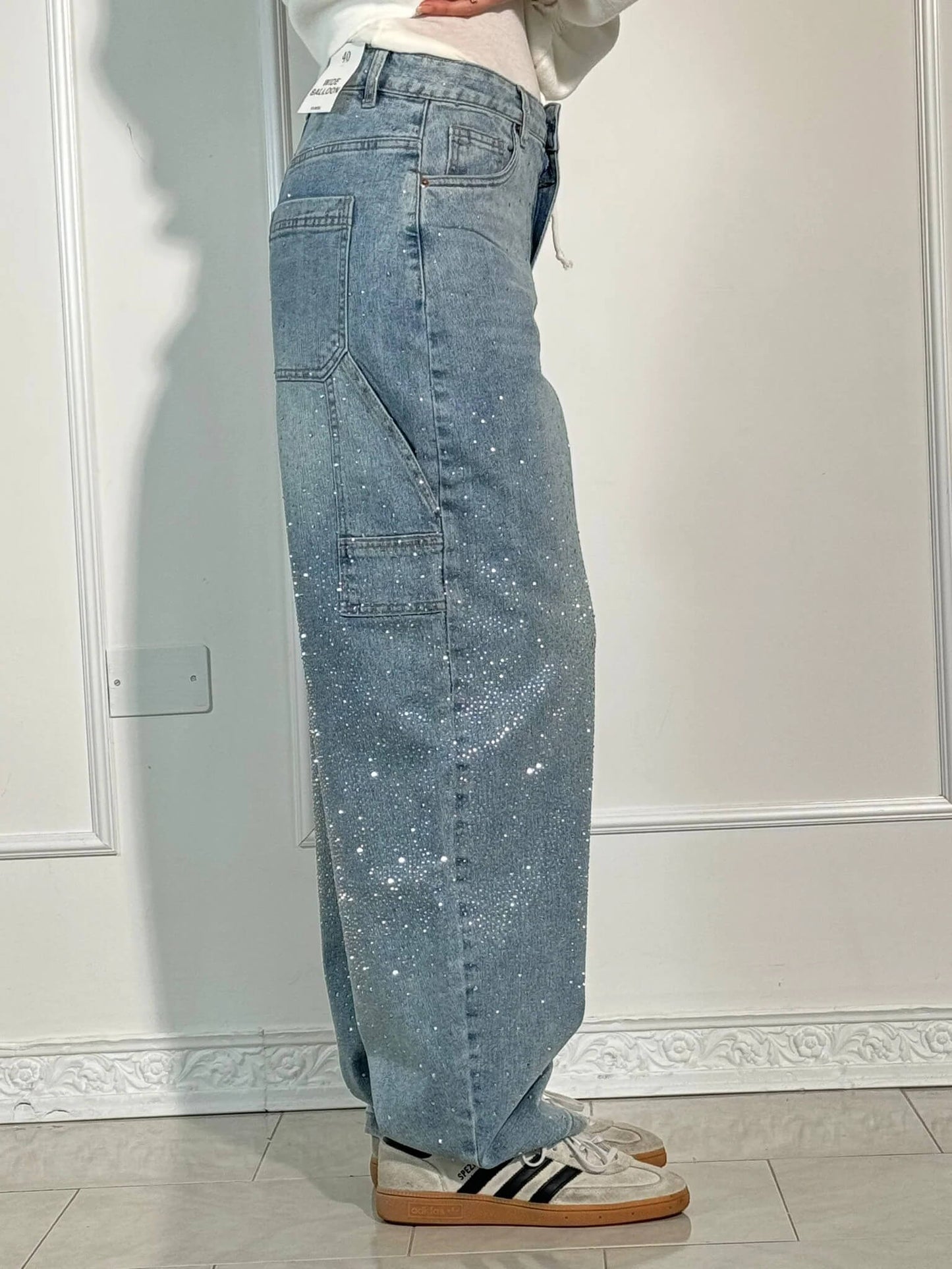 Amal – Glitter Wide-Leg Denim Jeans