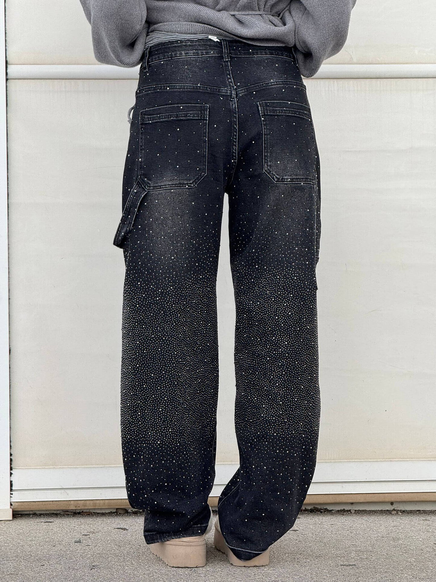 Amal – Glitter Wide-Leg Denim Jeans