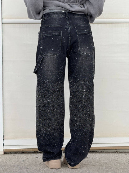 Amal – Glitter Wide-Leg Denim Jeans