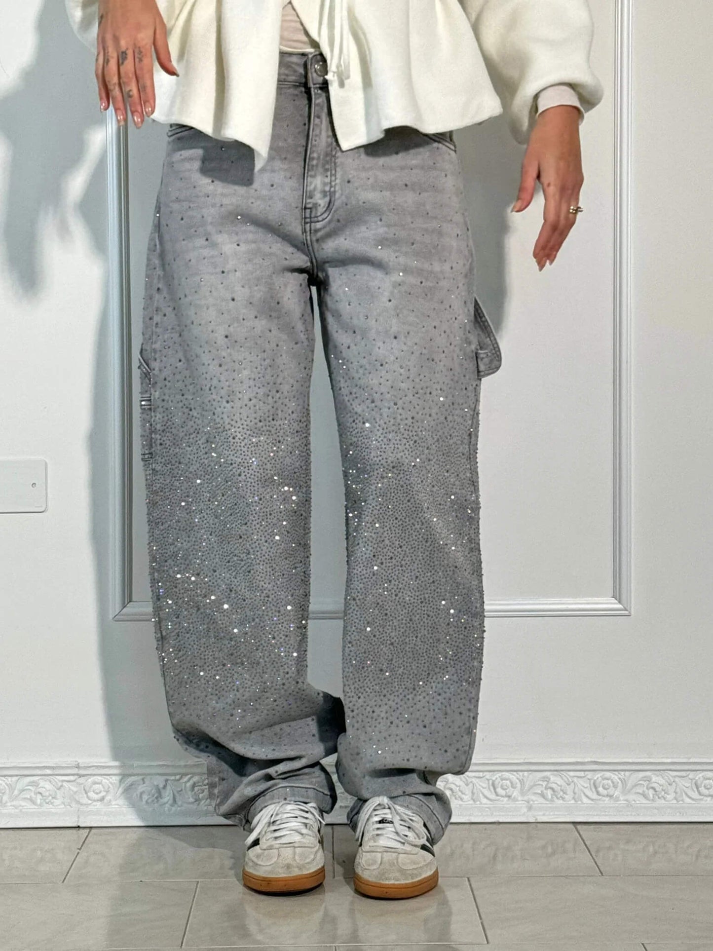 Amal – Glitter Wide-Leg Denim Jeans