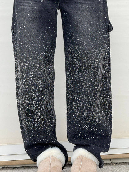 Amal – Glitter Wide-Leg Denim Jeans