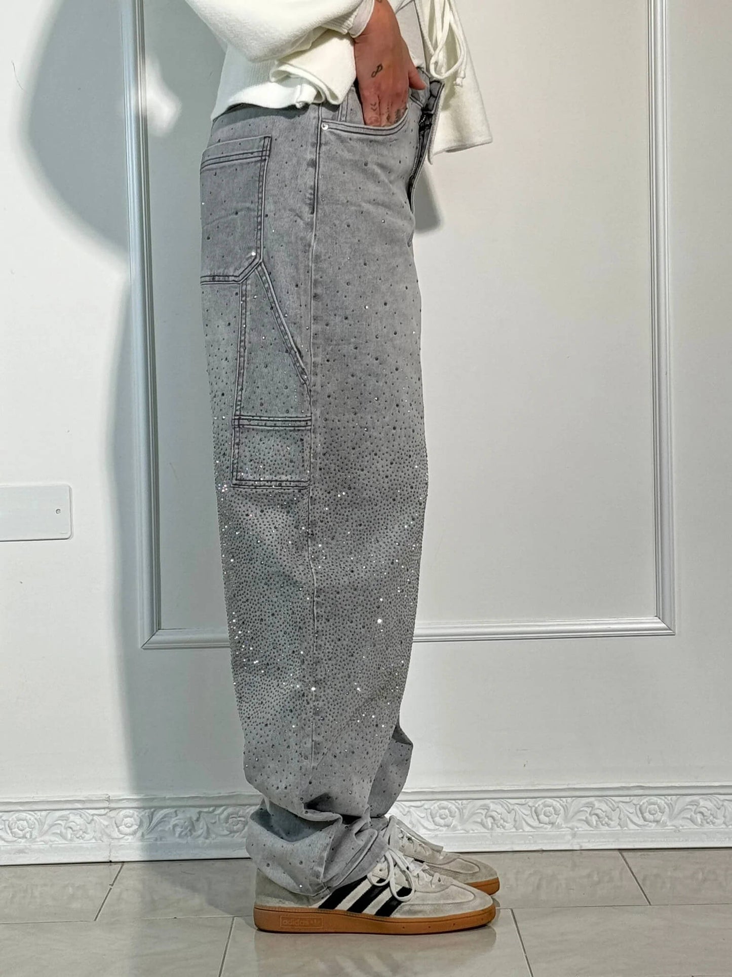 Amal – Glitter Wide-Leg Denim Jeans