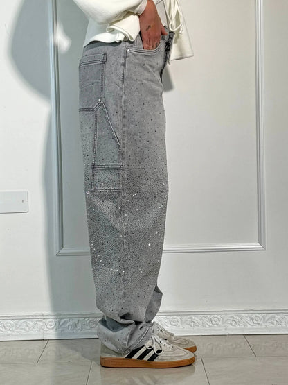 Amal – Glitter Wide-Leg Denim Jeans
