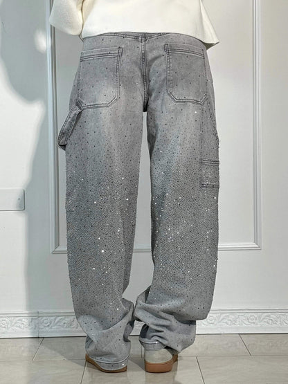 Amal – Glitter Wide-Leg Denim Jeans