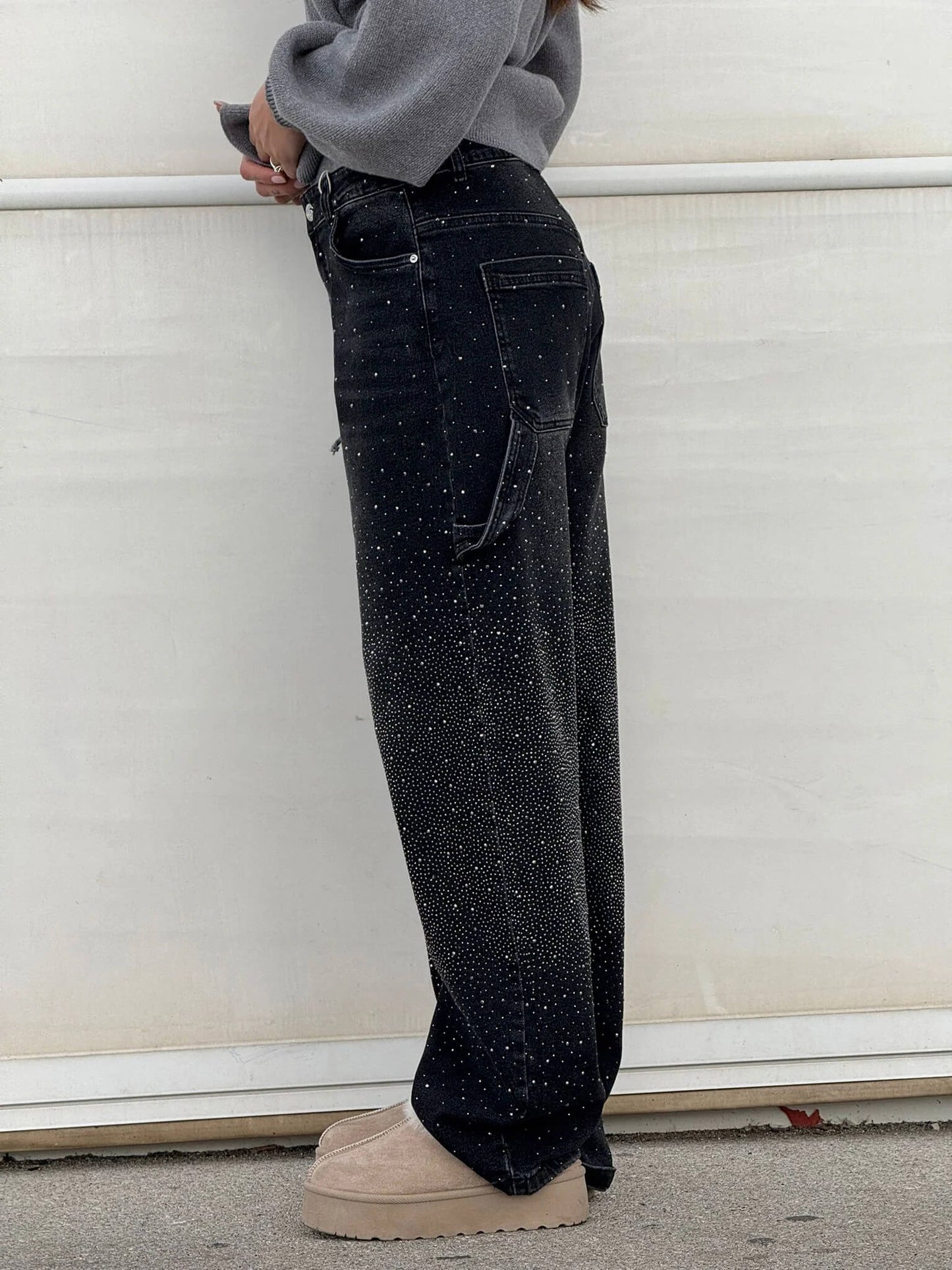Amal – Glitter Wide-Leg Denim Jeans
