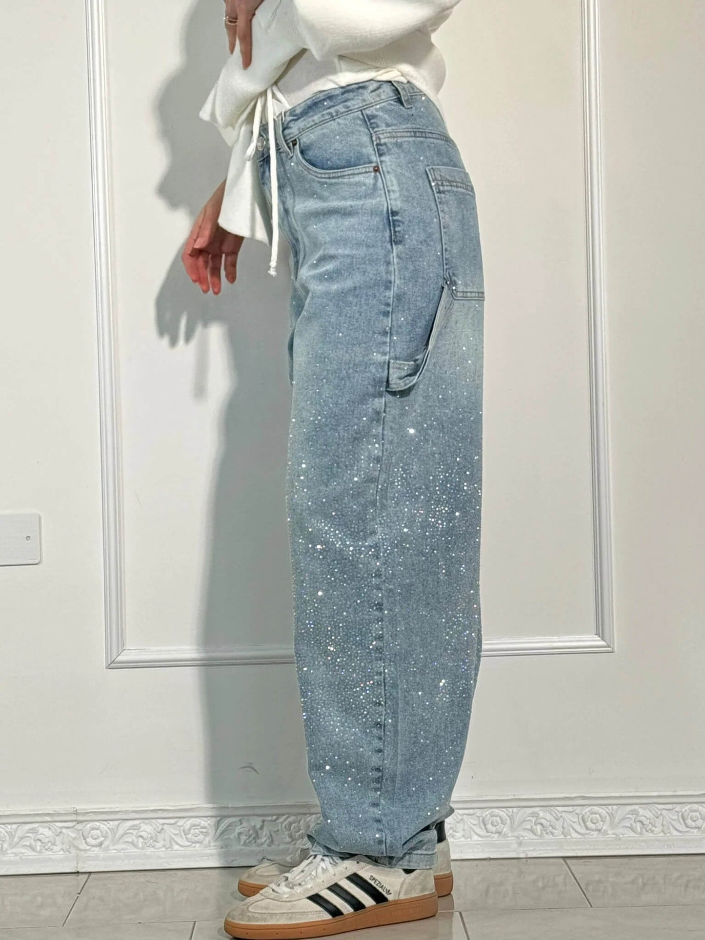 Amal – Glitter Wide-Leg Denim Jeans