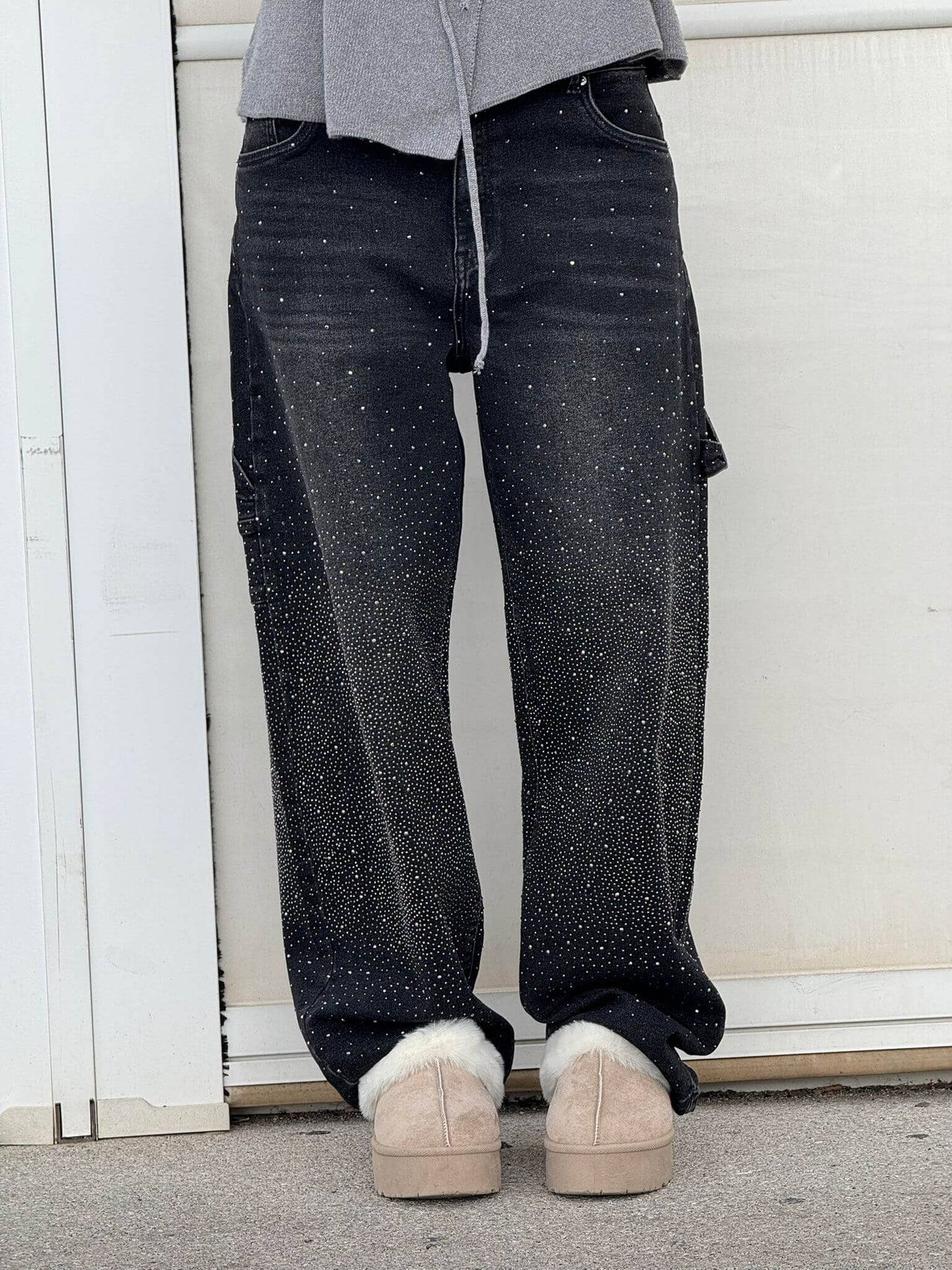 Amal – Glitter Wide-Leg Denim Jeans