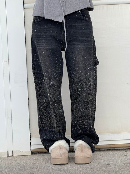 Amal – Glitter Wide-Leg Denim Jeans