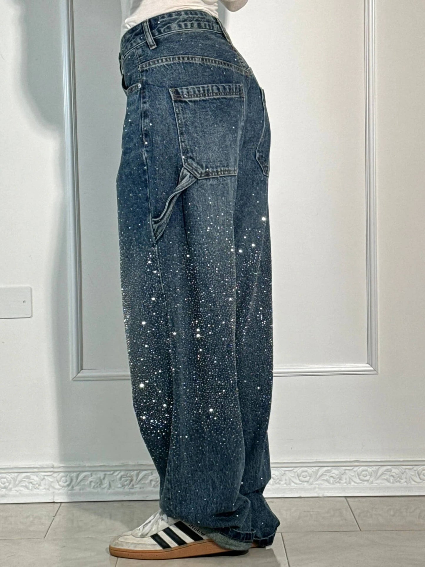 Amal – Glitter Wide-Leg Denim Jeans