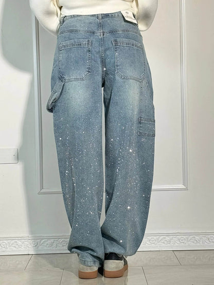 Amal – Glitter Wide-Leg Denim Jeans