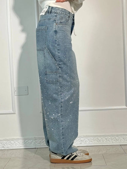 Amal – Glitter Wide-Leg Denim Jeans