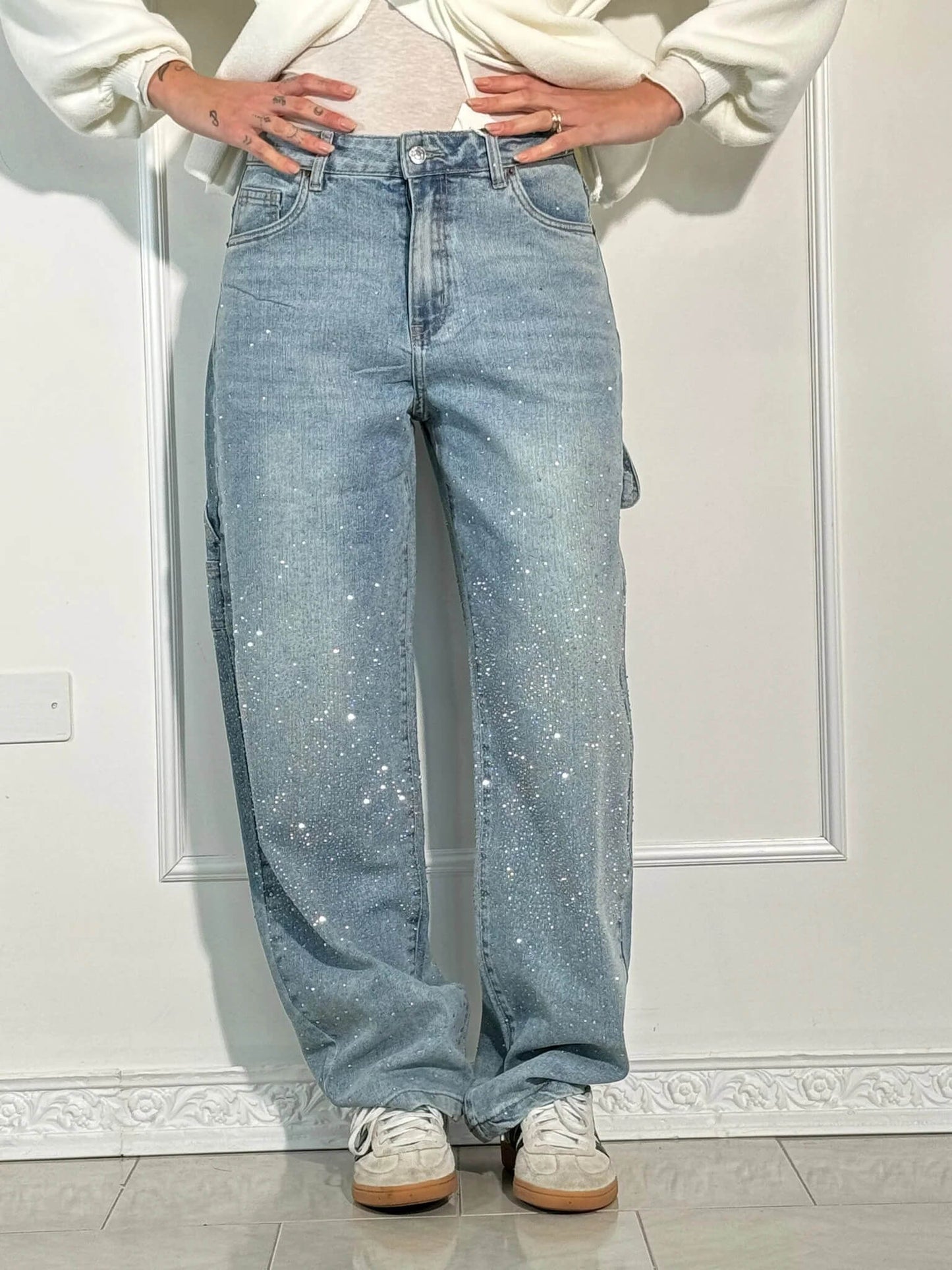 Amal – Glitter Wide-Leg Denim Jeans